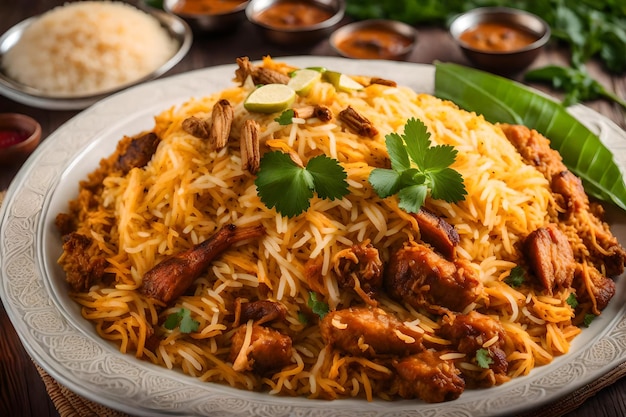 A plate of Malabar Biryani with its rice cooked in coconut milk and spices