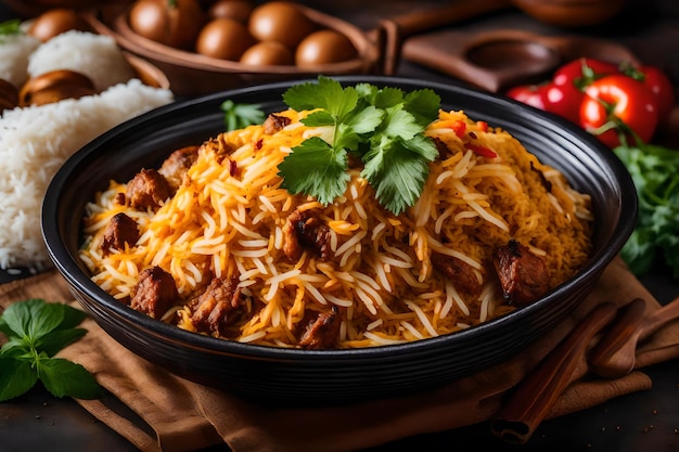 A plate of Malabar Biryani with its rice cooked in coconut milk and spices