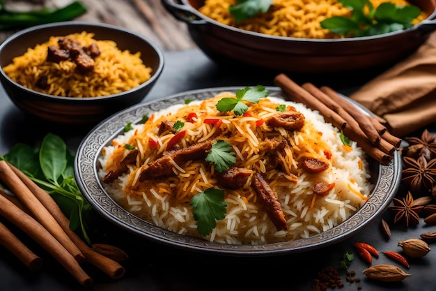 A plate of Malabar Biryani with its rice cooked in coconut milk and spices