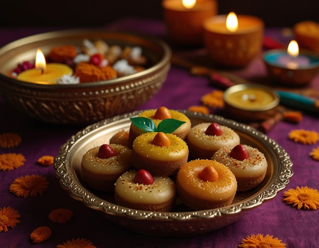 a plate of mini donuts with a candle in the middle