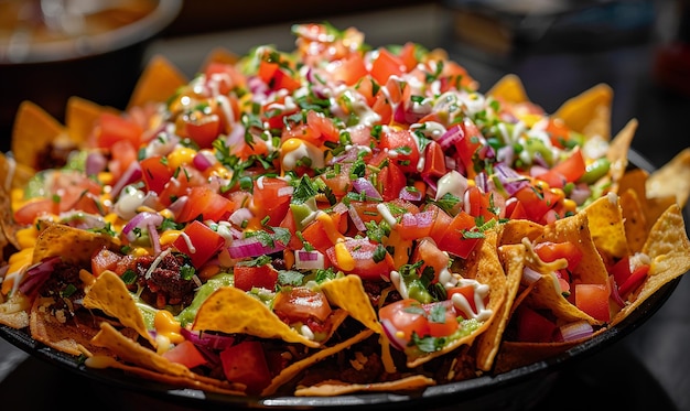 Photo a plate of nacho chips with a lot of dips on it