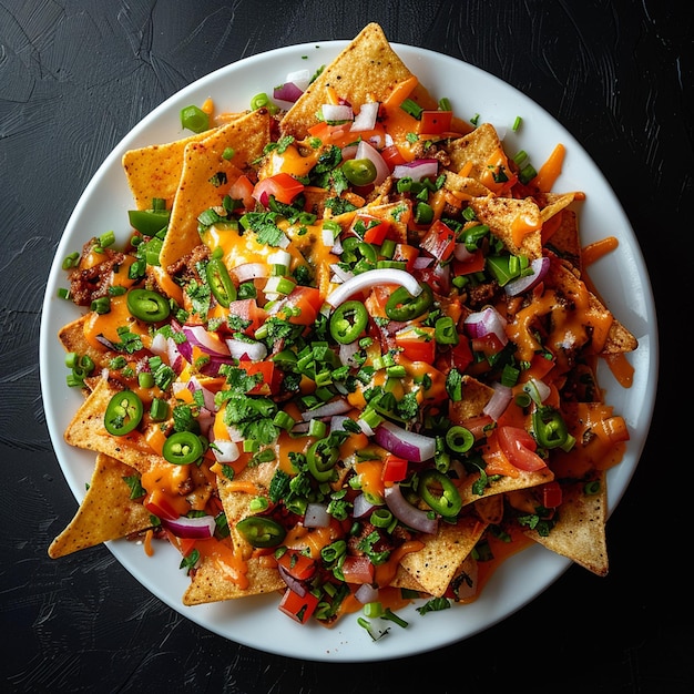 Photo a plate of nachos with beans and peppers