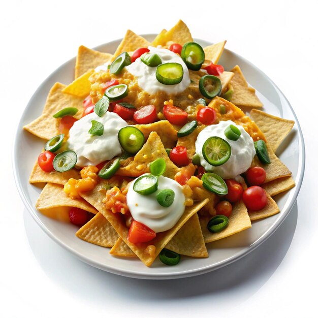 Photo a plate of nachos with cheese and cucumber on it