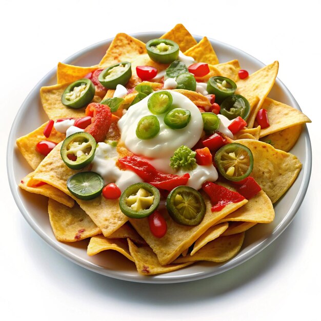 Photo a plate of nachos with cheese and jalapenos