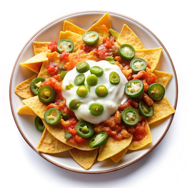 Photo a plate of nachos with chips and dip on it