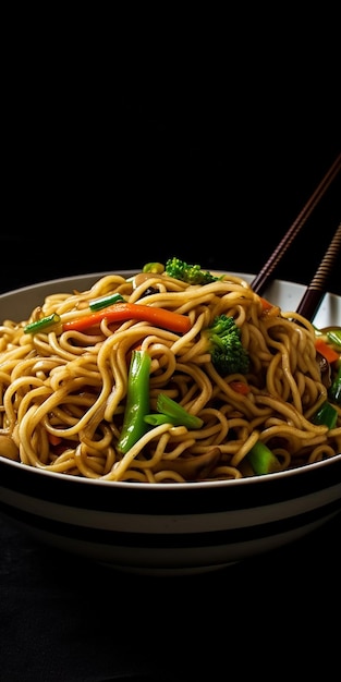 A plate of noodles with vegetables on it