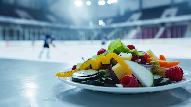 Photo a plate of a nutritional meal designed for an ice hockey player to fuel performance ai generative