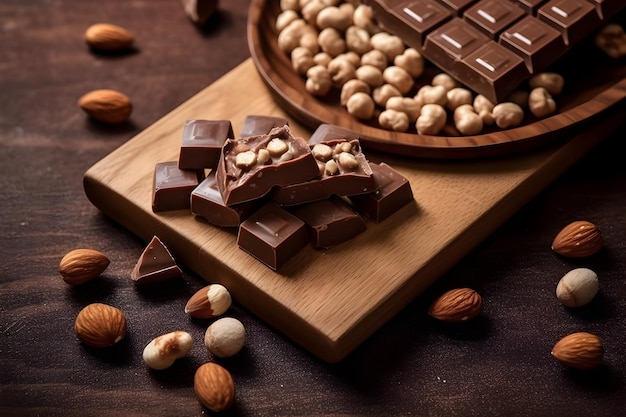 A plate of nuts and chocolate