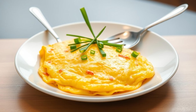 a plate of omelet with a fork and spoon on it