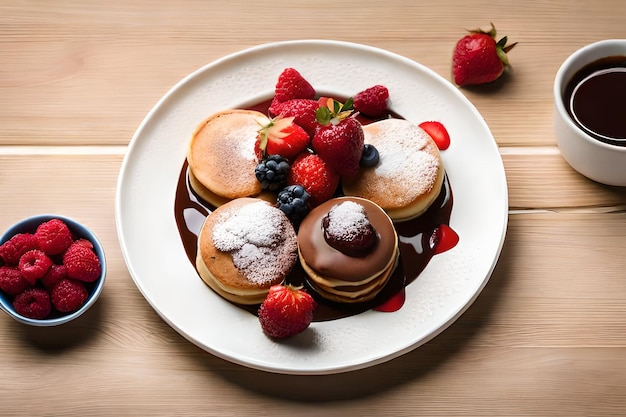 A plate of pancakes with fruit on it