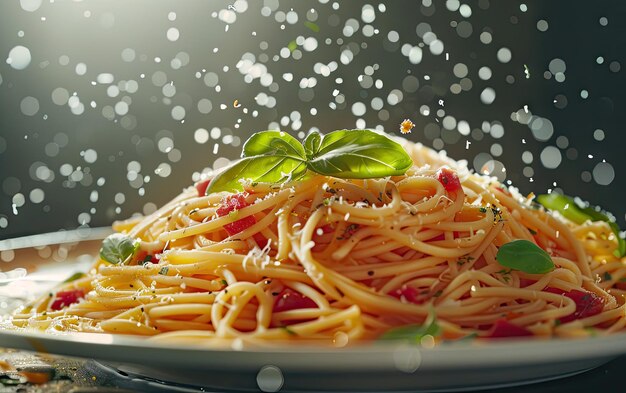 Photo a plate of pasta spaghetti on the traditional background advertising food photo ai generated