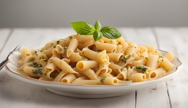 a plate of pasta with mint leaves on it