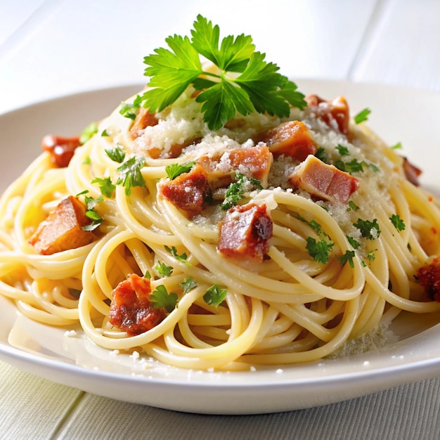 a plate of pasta with parsley and parsley on top