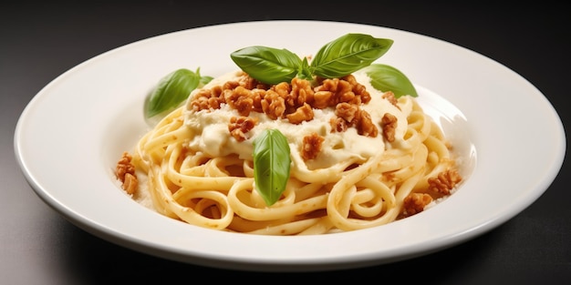 A Plate Of Pasta With Pecans And Parmesan Cheese