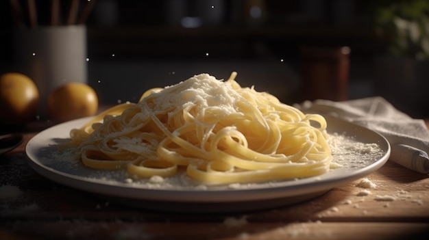 A plate of pasta with a pile of cheese on top