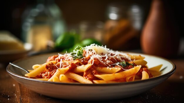 A plate of pasta with sauce and cheese