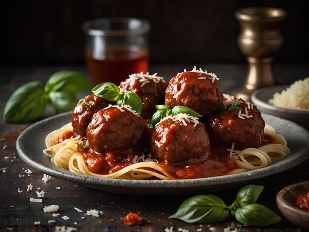 Photo a plate of perfectly cooked italian meatballs in rich tomato sauce