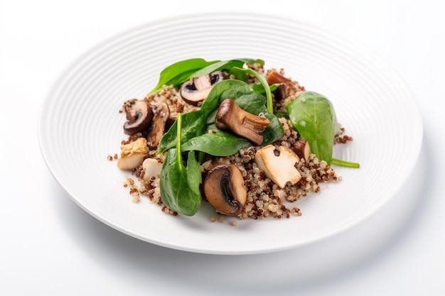 A plate of quinoa and spinach salad with spinach