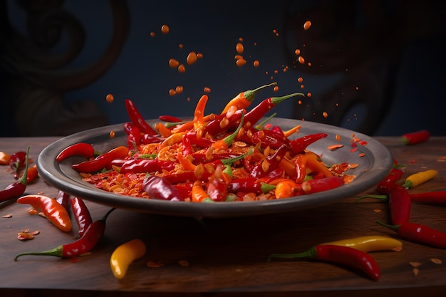 A plate of red chilli peppers sprinkled with orange juice.