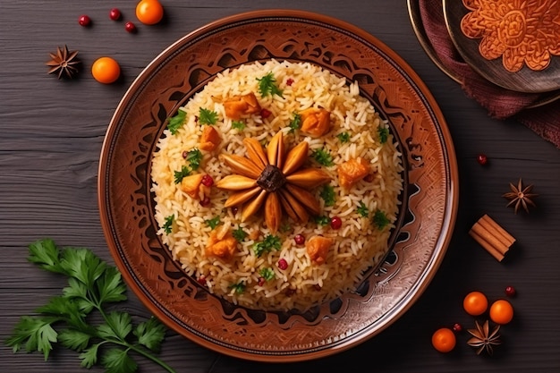 a plate of rice with an orange star on top