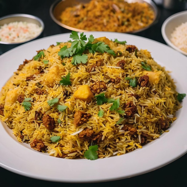 a plate of rice with rice and rice and rice