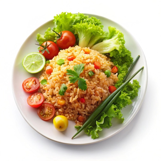 Photo a plate of rice with vegetables and rice on it