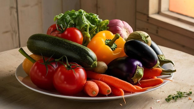 Plate and ripe vegetables assortment