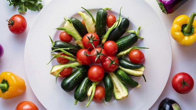 Plate and ripe vegetables assortment