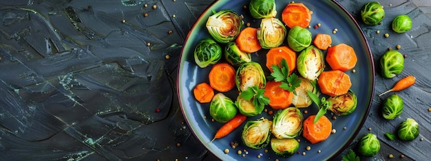 Photo plate of salad with brussels sprouts and carrots generative ai