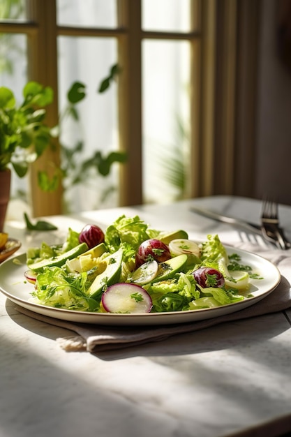 A plate of salad with radishes and radishes on it