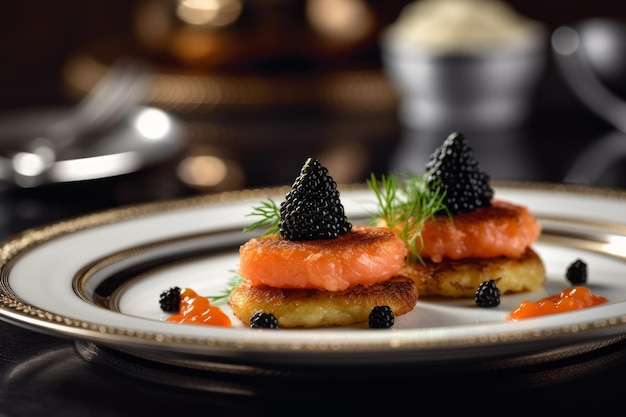 A plate of salmon with blackberries and blackberries