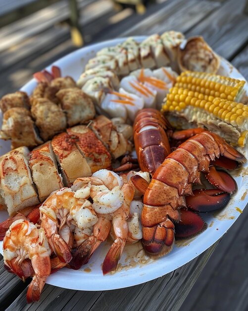 plate of shrimp corn and corn on the cob