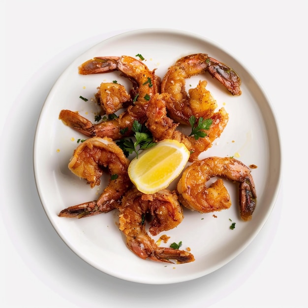 a plate of shrimp and parsley is on a table