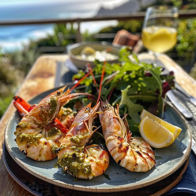 plate of shrimp with lemon and lime wedges on it