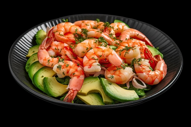 Plate of shrimp with lemon wedges on the side Generative AI