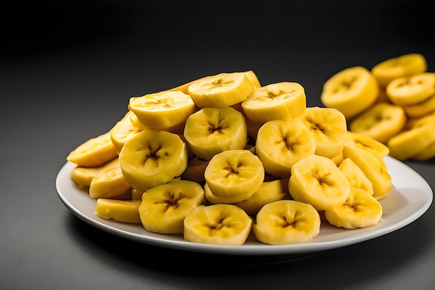 A plate of sliced bananas on a dark background plantain Colombian food