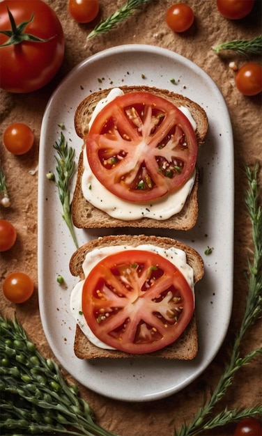 a plate of sliced tomatoes and cheese with a slice of tomato on it