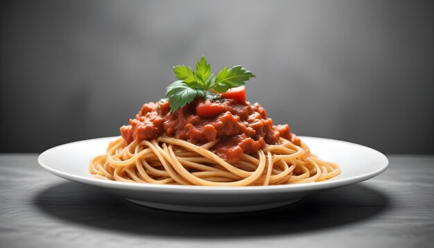 Photo plate of spaghetti tomatobased sauce fresh parsley garnish pasta dish italian cuisine tomato s