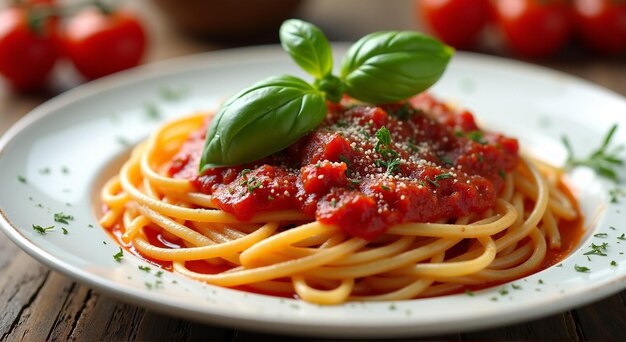 a plate of spaghetti with basil and basil on it