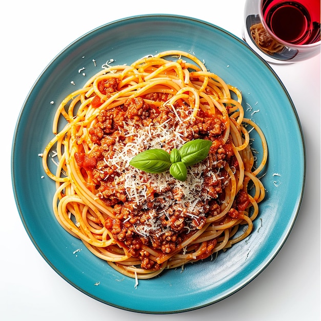 a plate of spaghetti with basil on top of it