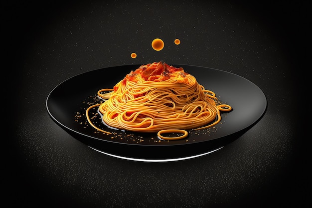 A plate of spaghetti with a liquid on it