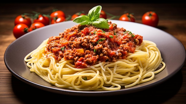 Plate of Spaghetti With Meat Sauce and Tomatoes