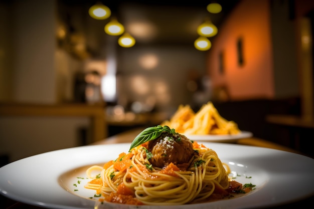 A plate of spaghetti with meatballs on it