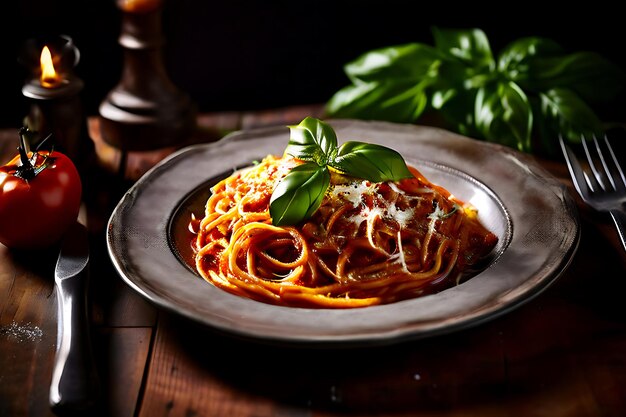 a plate of spaghetti with parsley on it