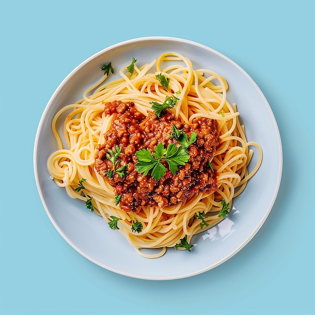 Photo a plate of spaghetti with parsley on top of it