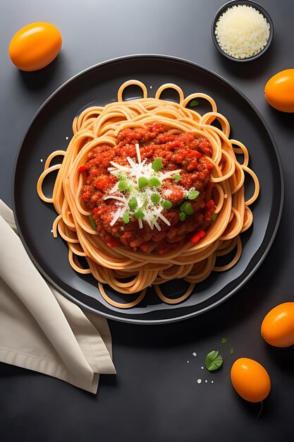 Photo a plate of spaghetti with a tomato sauce on it