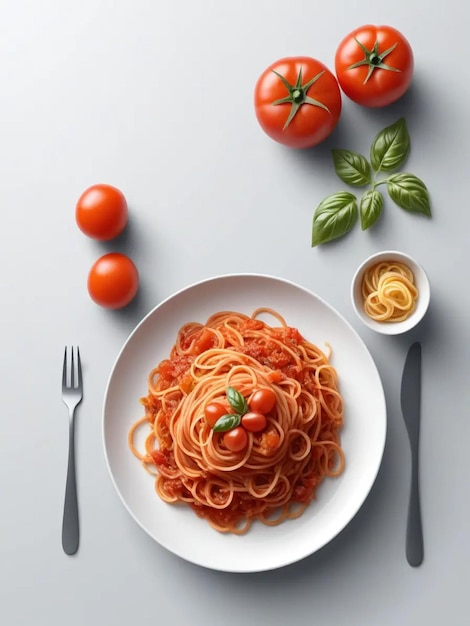 Photo a plate of spaghetti with tomatoes and a plate of spaghetti