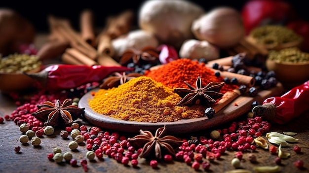 A plate of spices with a red star on the top