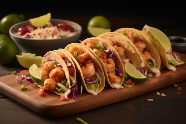 A plate of spicy shrimp tacos with avocad Seafood Photos 1512jpg