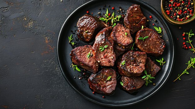 Photo a plate of steaks with spices and herbs on it